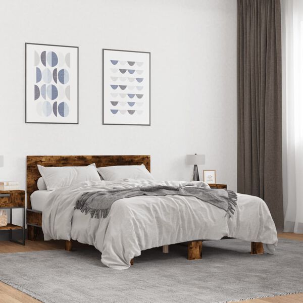 vidaXL Bed Frame without Mattress Smoked Oak 135x190 cm Double