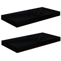 vidaXL Floating Wall Shelves 2 pcs High Gloss Black 50x23x3.8 cm MDF