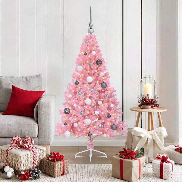 vidaXL Artificial Pre-lit Christmas Tree with 150 LEDs Pink 150 cm PVC