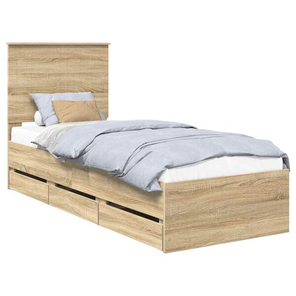 vidaXL Bed Frame with Drawer Sonoma Oak 75 x 190 cm Engineer Wood