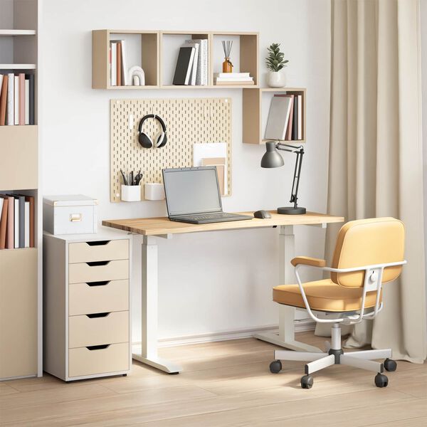 vidaXL Desk with Storage White and Natural 120 x 60 cm Solid Oak Wood