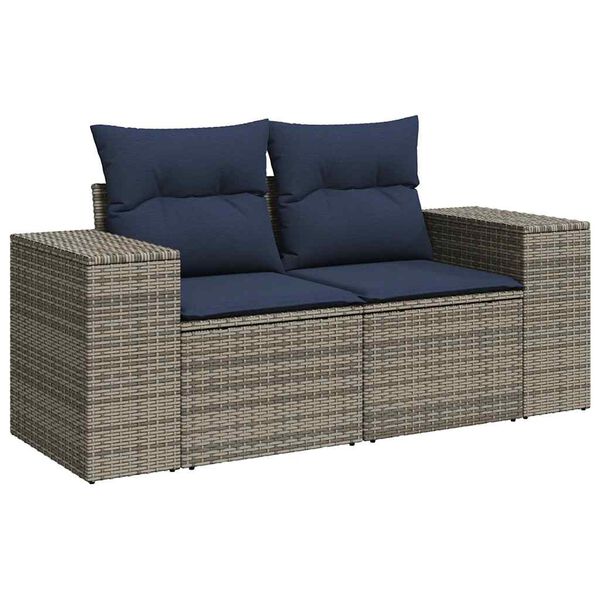 vidaXL 14 Piece Garden Sofa Set with Cushions Grey Poly Rattan Acacia