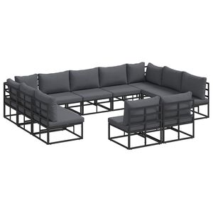vidaXL Garden Sofa Set with Cushion 11 pcs Black Aluminium
