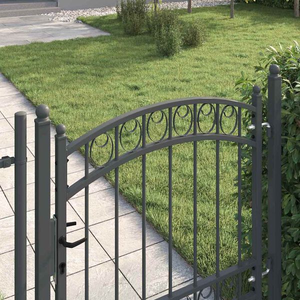 vidaXL Fence Gate with Lock Grey 100 x 100 cm Powder-coated steel