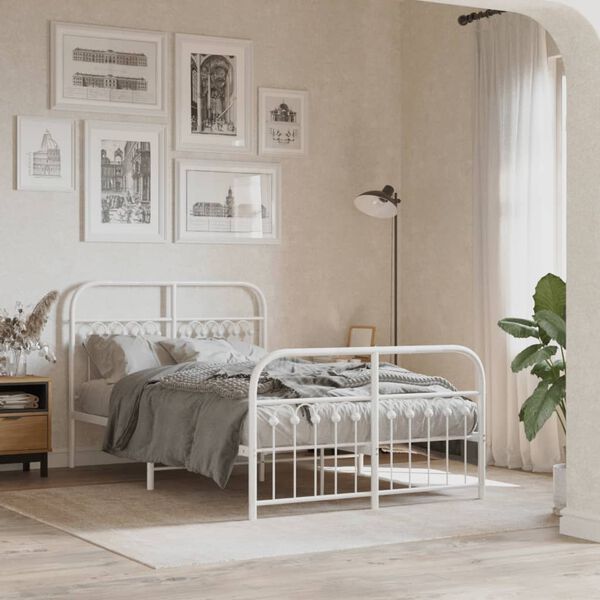 vidaXL Metal Bed Frame without Mattress with Footboard White 120x200cm