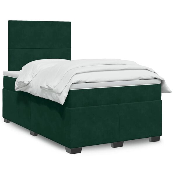 vidaXL Box Spring Bed with Mattress Dark Green 120x190 cm Small Double Velvet