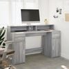 vidaXL Desk with LED Lights Grey Sonoma 140x55x91 cm Engineered Wood