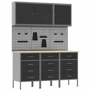 vidaXL Work Cabinet with Drawer 8 pcs Black Engineered Wood and Steel