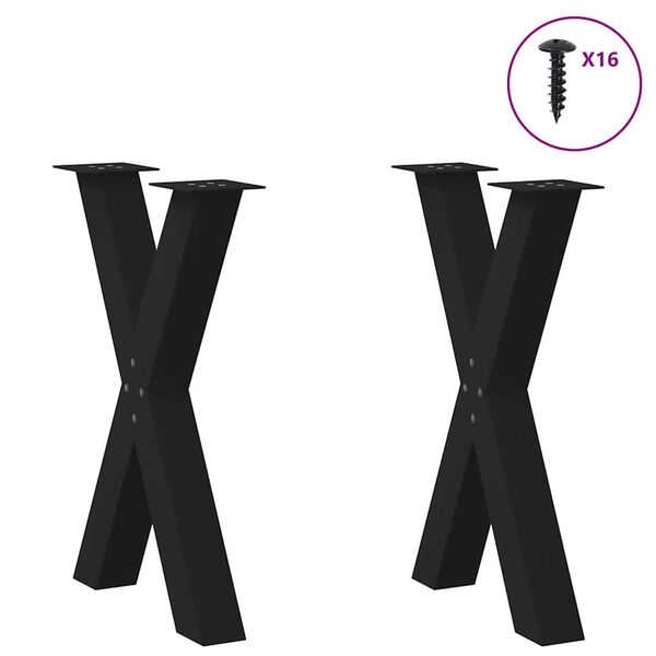 vidaXL Dining Table Legs X-Shaped 2 pcs Black 50x(72-73) cm Steel
