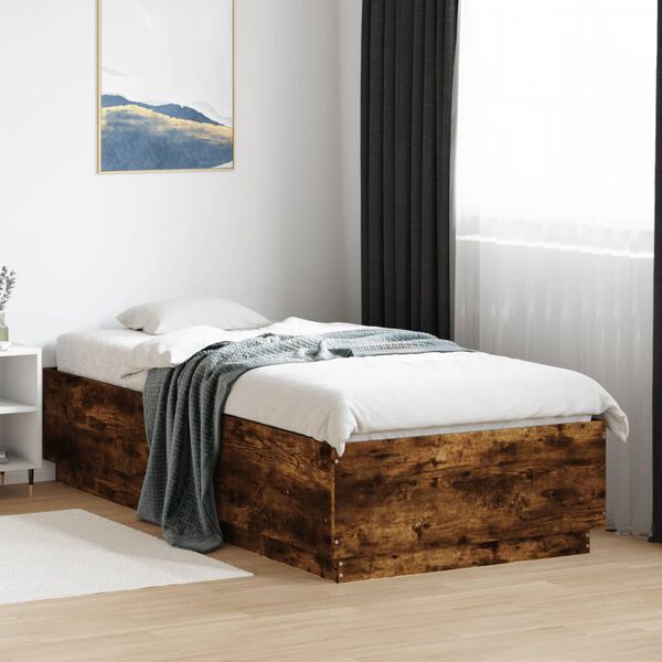 vidaXL Bed Frame with LED without Mattress Smoked Oak 90x200 cm