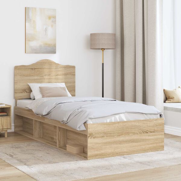 vidaXL Bed Frame with Headboard Sonoma Oak 90 x 200 cm Solid Pine Wood