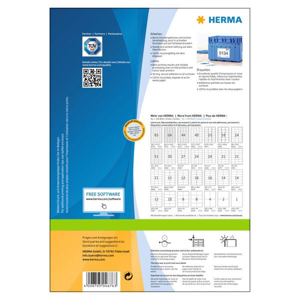 HERMA Permanent Labels PREMIUM A4 105x148 mm 100 Sheets White