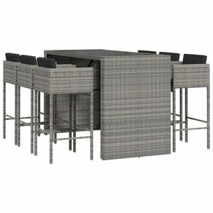 vidaXL 7 Piece Garden Bar Set with Cushions Grey Poly Rattan