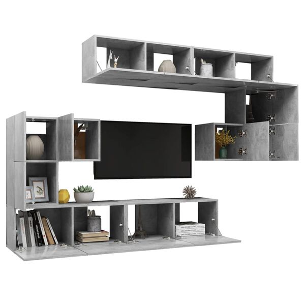 vidaXL 8 Piece TV Cabinet Set Concrete Grey Engineered Wood