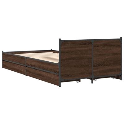 vidaXL Bed Frame with Drawers Brown Oak 75x190 cm Small Single Engineered Wood