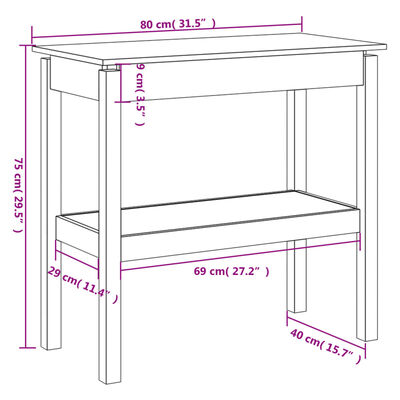 vidaXL Console Table White 80x40x75 cm Solid Wood Pine