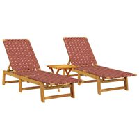 vidaXL Sun Loungers 2 pcs with Table Red Solid Wood Acacia