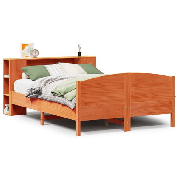 vidaXL Bookcase Bed without Mattress Wax Brown 150x200cm Solid Wood Pine