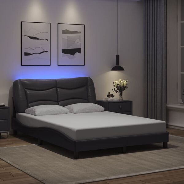 vidaXL Bed Frame with LED without Mattress "Hvar" Grey 140x200 cm