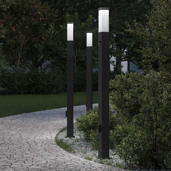 vidaXL Bollard Lights with Sensor&Outlet 3 pcs 110 cm Black IP44