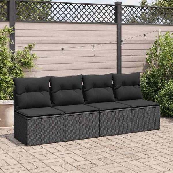 vidaXL 2 Piece Garden Sofa Set with Cushions Black Poly Rattan Acacia