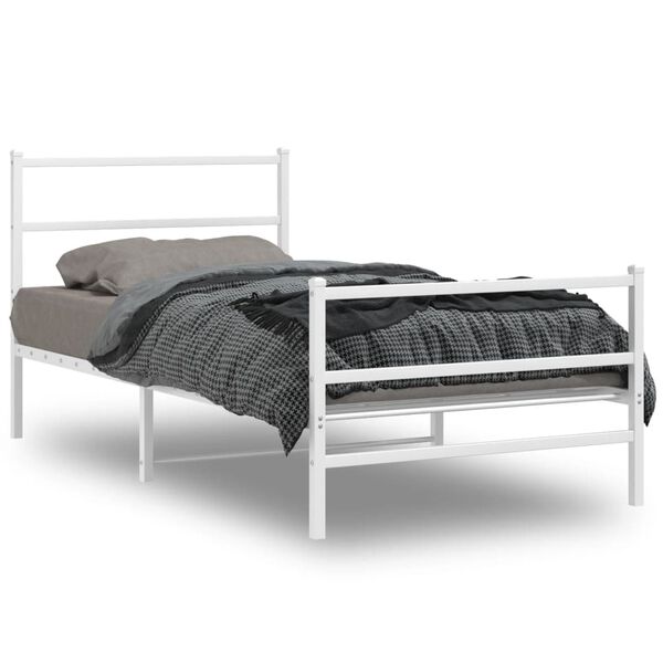vidaXL Metal Bed Frame without Mattress with Footboard&nbsp;White 107x203cm