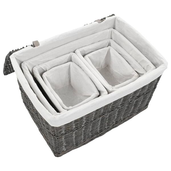 vidaXL 6 Piece Nesting Basket Set Grey Natural Willow