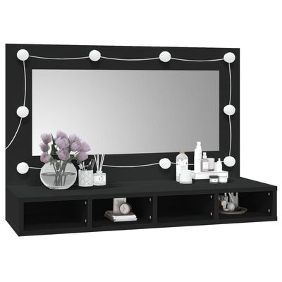 vidaXL Mirror Cabinet with LED Black 90x31.5x62 cm