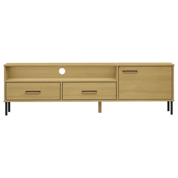 vidaXL TV Cabinet with Metal Legs Brown Solid Wood Pine OSLO