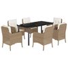 vidaXL 7 Piece Garden Dining Set with Cushions Beige Poly Rattan