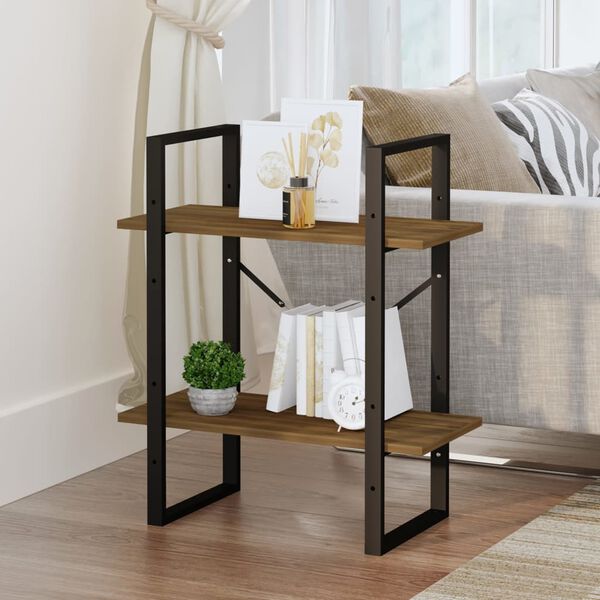 vidaXL 2-Tier Book Cabinet Brown Oak 60x30x70 cm Engineered Wood