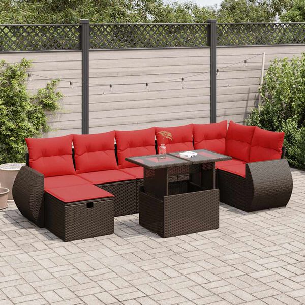 vidaXL 8 Piece Garden Sofa Set with Cushions Brown Poly Rattan Acacia