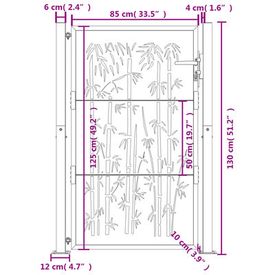vidaXL Garden Gate 105x130 cm Corten Steel Bamboo Design
