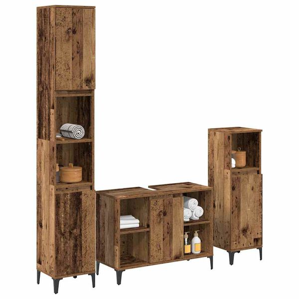 vidaXL Bathroom Furniture Set with Door 3 pcs Old wood Engineered wood