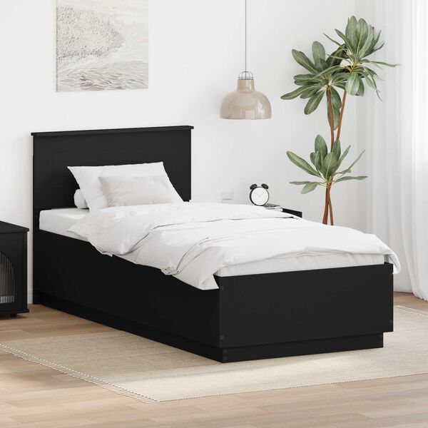 vidaXL Bed Frame with Headboard Black 90 x 200 cm Engineered Wood