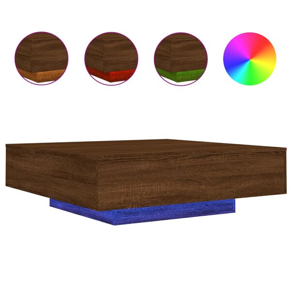 vidaXL Coffee Table with LED Lights Brown Oak 100x100x31 cm
