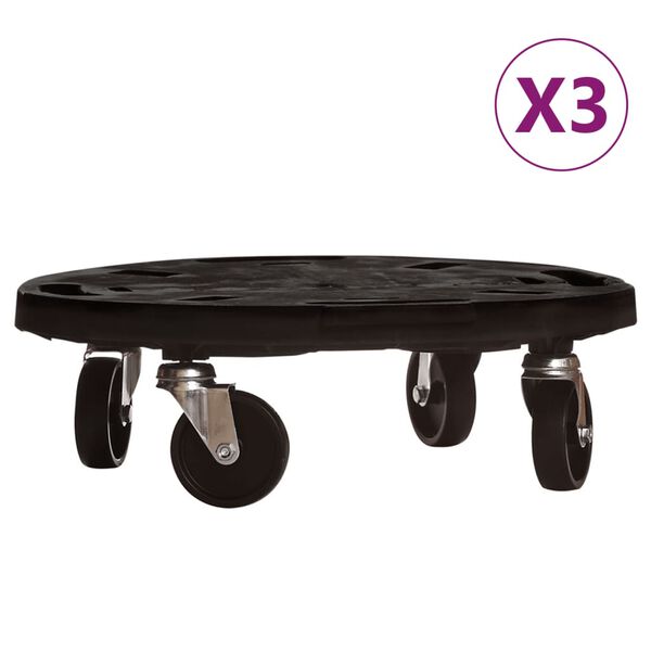 vidaXL Plant Trolleys with Wheels 3 pcs Diameter 40 cm Black 275 kg