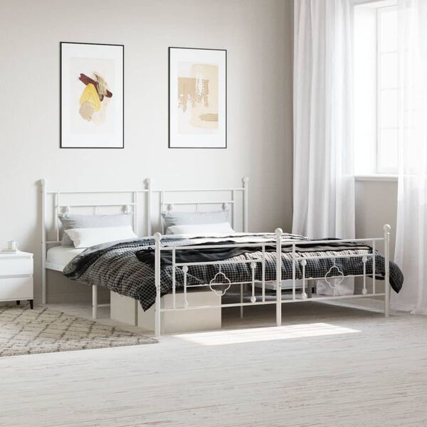 vidaXL Metal Bed Frame without Mattress with Footboard White 183x213cm