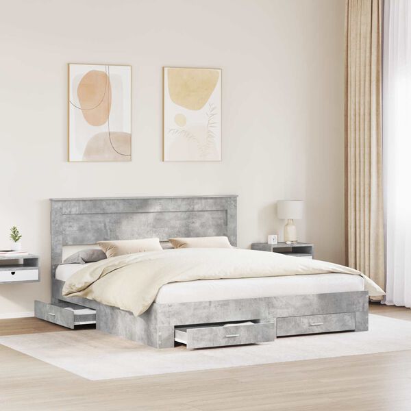 vidaXL Bed Frame Concrete Grey 180 x 200 cm Engineered Wood