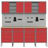 vidaXL Work Cabinet with Drawer 10 pcs Red Engineered Wood and Steel