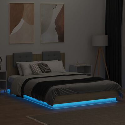 vidaXL Bed Frame with Headboard and LED Lights Sonoma Oak 150x200 cm King Size