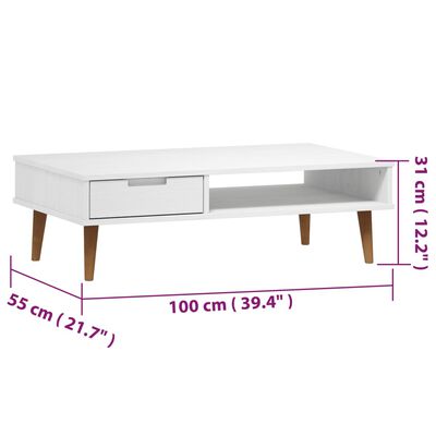 vidaXL Coffee Table MOLDE White 100x55x31 cm Solid Wood Pine