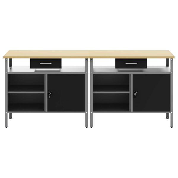 vidaXL Work Bench Set with Drawer 2 pcs Black 200 x 55 x 85 cm Steel