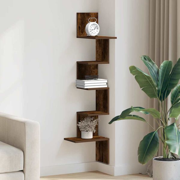 vidaXL Wall Corner Shelf Smoked Oak 32x32x127,5 cm Engineered Wood