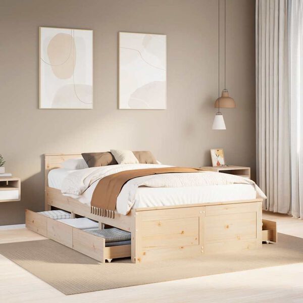 vidaXL Bed Frame without Mattress with Headboard 135x190 cm Double Solid Wood Pine