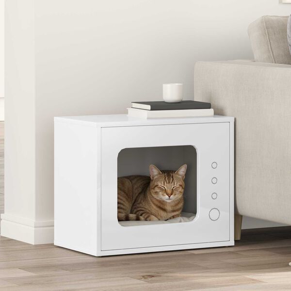 vidaXL Cat House Gloss White 51 x 30 x 42.5 cm Engineered Wood