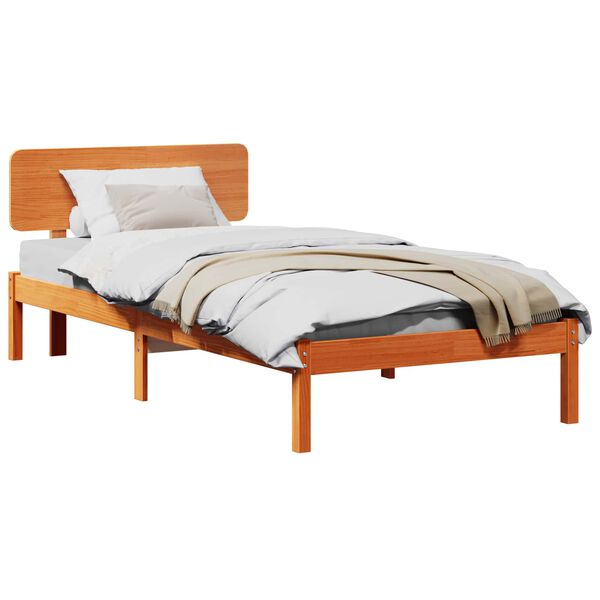 vidaXL Bed Frame with Headboard Wax Brown 100 x 200 cm Solid Pine Wood