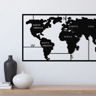Homemania Wall Decoration World Map 90x55 cm Metal Black