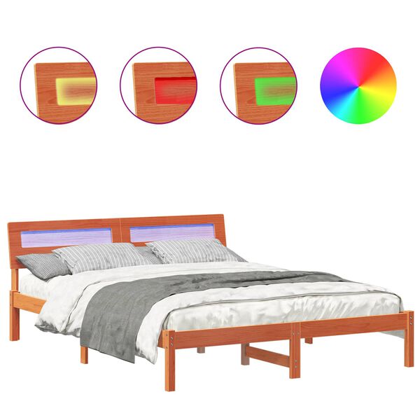 vidaXL Bed Frame with Headboard Wax Brown 160 x 200 cm Solid Pine Wood