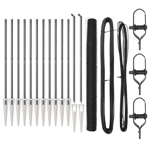 vidaXL Fence Post Grey 25 x 1.6 m (36 mm mesh) Steel and PVC